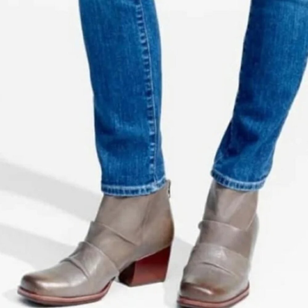 Kork-Ease Taupe Leather Ankle Booties with Red-Brown Heel